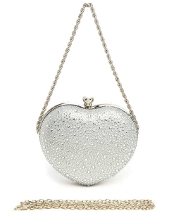 Rhinestone Heart Shape Convertible Clutch Bag L23317 SILVER